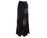Size 8 Navy Floral Skirt - 1970s Dark Blue & Fuchsia Pink Deco Print Gauze - Long Ankle Length 70s Maxi - Sheer with Lining - Waist 28