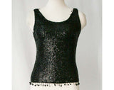 Small 60s Black Sequins Cocktail Top - Evening Glamour - Formal Beaded Knit Sleeveless Blouse - 1960s Audrey Chic - Size 6 - 40462-1