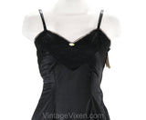 Size 8 Black Full Slip - 1950s 1960s Pin Up Girl Lingerie - Nylon Tricot & Lace - Pink Ribbon Rosettes - Classic 50s Deadstock - Bust 34.5