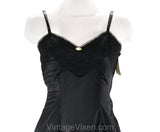 Size 10 Black Full Slip - 1950s 1960s Lingerie - Nylon Tricot & Lace - Pink Ribbon Rosettes - Classic 50s Deadstock - Bust 37 - 49939-16/17