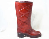 Size 5 Mod 60s Boots - Burnt Orange Waterproof Vinyl - 1960s Street Style - Diamond Pattern - Fleece Lined - Unworn - Deadstock - 43151-1