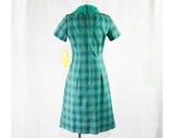 Size 4 Teal Plaid 60s Dress - Small 1960s Fitted Preppie Classic - Short Sleeve Blue Spring Sheath - Pacemaker Juniors - Deadstock - 44998