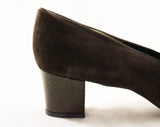 Size 9 Shoes - Brown Suede 1970s Pumps - Hip 60s 70s Faux Reptile Heels - Quality Sophisticated Hush Puppies - 70's NOS Deadstock - 9M