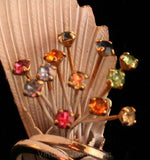 Tropical Bloom 1950s Pin with Multi Rhinestones - 50s Summer Brooch - White & Goldtone Metal - Exotic Flower - Pastel Rhinestones - 32135