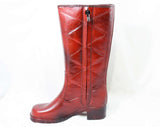Size 5 Mod 60s Boots - Burnt Orange Waterproof Vinyl - 1960s Street Style - Diamond Pattern - Fleece Lined - Unworn - Deadstock - 43151-2
