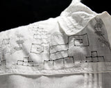 Size 10 White Summer Shirt - Antique Inspired 1980s Cotton Sleeveless Top - Fine Hand Sewn Drawnwork & Embroidery Blouse - Medium Bust 36