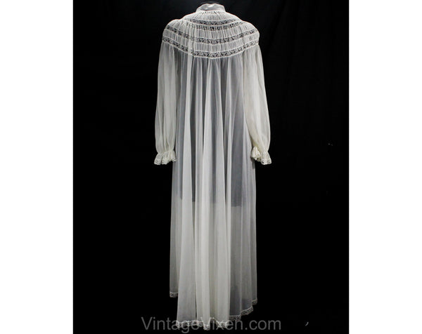 Size 14 White Robe - 1960s Nightgown Layers - Large 50s 60s Sheer Nylo ...