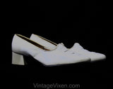 Never Worn Size 6 1960s Shoes - White Offwhite Leather Mod Go-Go Girl Pumps - Round Toe Nice Quality 60s Unworn Deadstock - 6C Wide Width