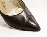 Size 5.5 Sexy High Heels - Classic 1950s Dark Brown Shoes - MCM 50s Pointed Toe Stiletto by Mademoiselle - Chocolate Leather - 5 1/2 AA