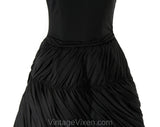 Size 4 1950s Black Dress - Glamour Girl 50s Cocktail with Ruched Domed Bell Skirt - Sexy 50's Fitted Bodice - Italian Provenance - Waist 25