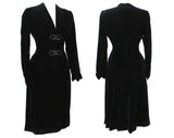 Size 6 1940s Suit - Black Velvet 40s Tailored Jacket & Skirt - Gorgeous WWII Era Victorian Evening Look - Jet Black Beadwork - Waist 25.5