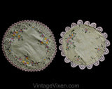 1930s 40s Embroidered Round Centerpieces - Lot of 2 Hand Sewn Lavender Purple Embroidery Linens - Doily Style Circles with Antique Hues