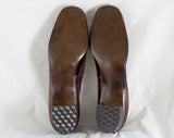 Size 9 60's Shoes - Unworn Mod 1960s Leather Pumps - 9 AA Narrow - Dark Brown Herringbone Woven Leather Shoe - Fall Autumn NOS 60s Deadstock