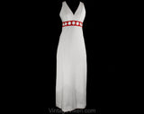 Size 6 Maxi Dress - Small 70s Red & White Dress with Mod Dots - Polyester Knit - Sleeveless 1970s Long Summer Maxi - Bust 36 - 50739