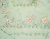 Antique Silk Baby Quilt - Hand-Sewn & Hand-Embroidered 1800s Victorian Nursery Coverlet - Pale Blue with Pink Dogwood Flowers Embroidery