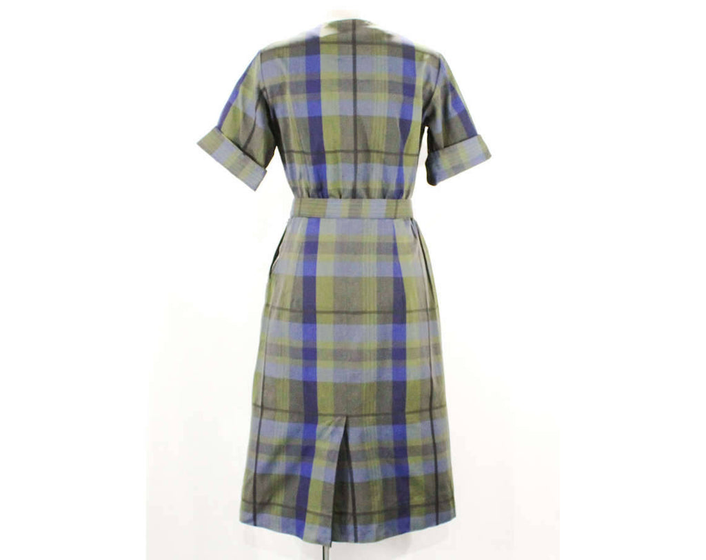 Size 10 1950s Plaid Dress - Dark Blue & Olive Green 50s Cotton - Gorge Vintage Vixen Clothing Size 10 1950s Plaid Dress - Dark Blue & Olive Green 50s Cotton - Gorge Vintage Vixen Clothing