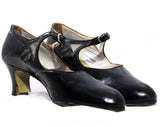As Is Deco 1920s Shoes with Cutwork - Size 5.5 Authentic 20s 30s Black Leather Pumps - Cutouts & Triangle Open Sides - Rare NOS Deadstock