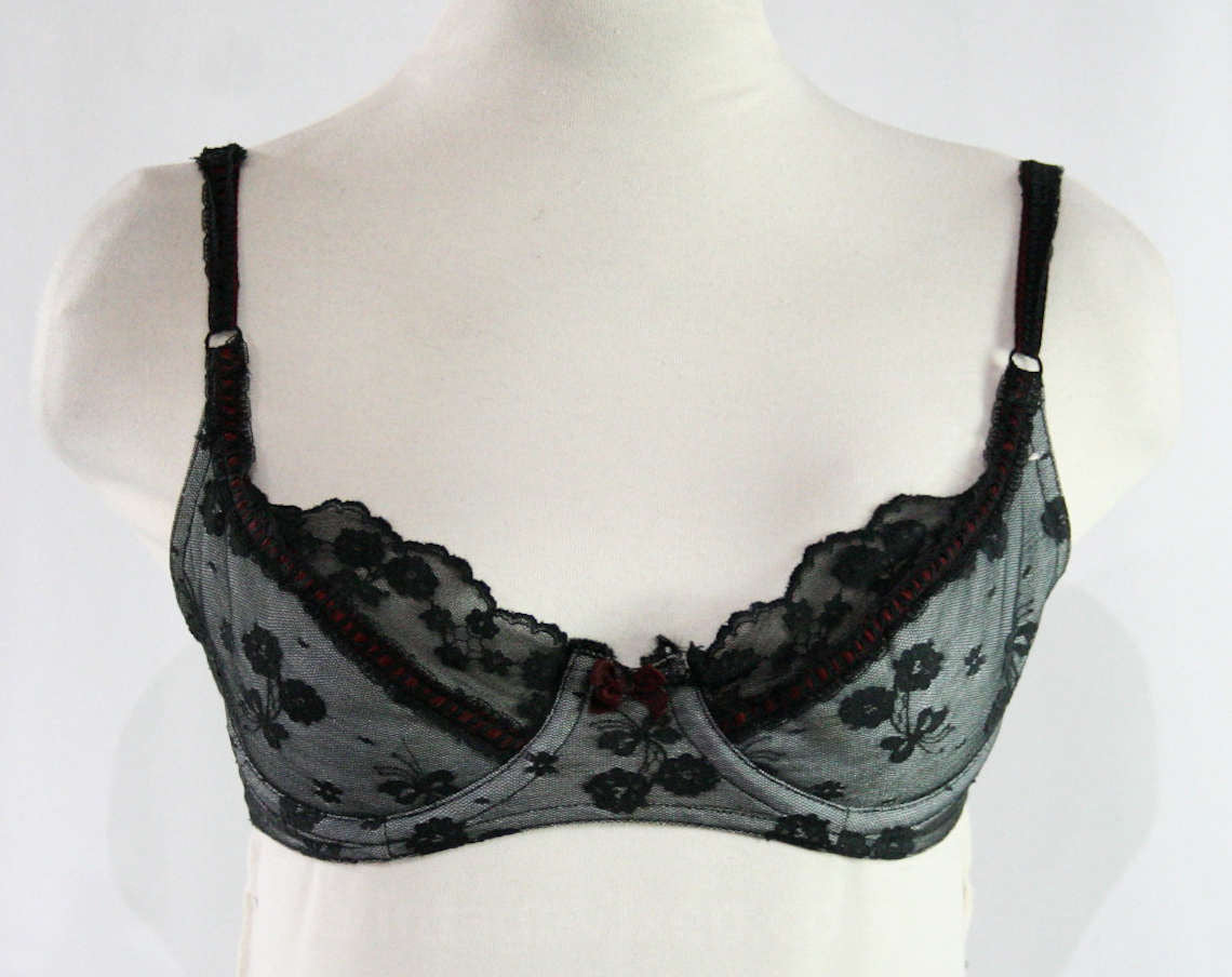 Size 36A Chantilly Lace Demi Bra - Black & Burgundy - Ribbon