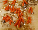 Rare Lilli Ann Swing Coat - 50s 60s Orange Coral Reef Branches & Rhinestones with Beadwork and Gold Sequins - Ivory Mohair - Medium