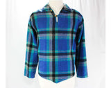 Men's Large 60s Shirt - Long Sleeved - 1960s Turquoise Lumberjack - Teal Blue & Black Wool Lumber Jack - Fall - Autumn - Chest 46 - 9667