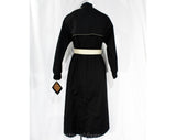 Size Medium Large Rain Coat - Black Cotton Canvas with Khaki Trim - 1970s 80s Button Front & Tie Belt - NWT 70s Deadstock - Bust 39