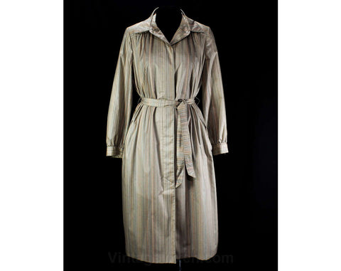 XL Lightweight Coat - 1970s Neutral Striped Cotton Duster - Plus Size Modernist 70s Spring Coat - Size 20 to 22 - Beige - Tan - Mint Green