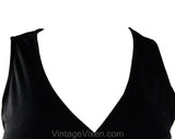 Size 10 Black Long Dress - Sleeveless 1970s Jersey Knit Maxi with Deep V Neck - Raised Waist Minimalist Elegance - Ankle Length - Bust 36