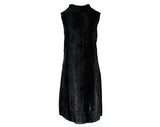 XXS Black Mini Dress - Fun 1960s Faux Fur Sheath - Size 0 Sleeveless 60s Modernist A Line Sheath - Jungle Savage Pin-Up Chic - Bust 34