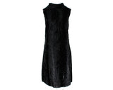 XXS Black Mini Dress - Fun 1960s Faux Fur Sheath - Size 0 Sleeveless 60s Modernist A Line Sheath - Jungle Savage Pin-Up Chic - Bust 34