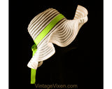 1970s Floppy Brim Sun Hat - Sheer Pink Spring & Summer 70s Deb Style - See Through Faux Horsehair - Wavy Big Brim - Apple Green Ribbon