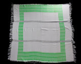 Spring Green & White Blanket - Very Soft Woven Rayon Blend Throw with Fringe - Southwestern Style Textile Tablecloth - Nearly Square 50+"