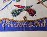 Frivolites de Fath Silk Scarf - Rare 1950s 60s Jacques Fath Novelty Print - Ladies Gloves Parasol Pearls & Feathers - Cobalt Blue - 49893