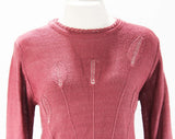 Size 6 Mauve Sweater - Rouge Plum Late 70s 80s Long Sleeved Knit Top - Small Casual Pullover - NWT Mint Condition - Boho Hippie - Bust 34