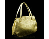 50s Evening Handbag - Gold Floral Metallic Brocade 1950s Marilyn Formal Bag - Scrollwork Leafy Motif - 2 Handles - Satin Lining & Coin Purse