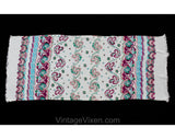 1940s Rayon Print Scarf - 40s Pink Magenta Blue Green & White Paisley Muffler - Border Print Cold Rayon 40's Casual Spring Rectangular Scarf