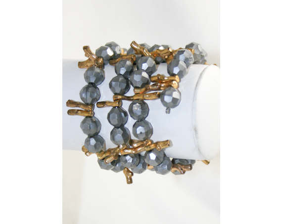 Steel & Gold Aquatic Style Coil Bracelet - Spring - Metallic Gray 1950s Rockabilly Resort Chic - Coral Look - Glamour Girl - 40241-1