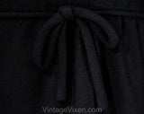 Size 6 Black 1950s Dress - Small 50s Fitted Crepe Classic - Braided Scoop Neckline & Bow Accent - Beautiful Elegant Mid Century - Waist 26.5