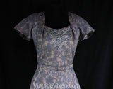 Size 10 Cocktail Dress - As Is 50s Lace Dress with Sequins & Beadwork - Fairytale 1950s Periwinkle Blue Lace Pink Taffeta - Waist 28 - 50771