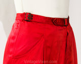 1970s Red Satin Pants - Designer YSL Yves Saint Laurent Tailored Evening Trousers - Ringmaster Red Disco Era with Metal Buckles - Waist 26.5