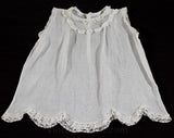 Baby Girls Antique Dress - 1920s Ecru Cotton Chemise with Scallop Hem - Sweet 20s 30s Infants Frock - Sheer Gauze - As Is - 49955