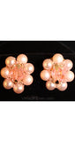 Princess Pink 1950s Pearl Cluster Earrings - Spring Pastel Pink Plastic 50s - Hand-Strung and Wired Beads - Cute Clip-on Earrings - 34696