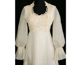 Size 4 Wedding Dress - Romantic 1970s Edwardian Style Bridal Gown with Poet Sleeves & Train - Storybook Elegance - Waist 24.5 - 32778-1
