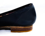 Small Size 1950s Navy Shoes - Size 5 Dark Blue Ballet Flats with Leather Fringe & Studs - Low Heels - 40s 50s Bobby Soxer Deadstock