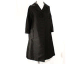 XXL Black Coat - Couture Style 1960s Trapeze Line Coat - Gorgeous Silk with Short Sleeves & Waist Pockets - Plus Size 26 - Bust 56