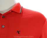 Men's XS 1960s Golf Shirt - PGA Golfing Label - Bright Red Wool Jersey Knit Long Sleeved Mens Top - 60s Preppy Golfer's Logo - Chest 36