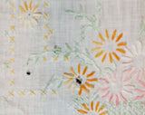 1940s Table Runner - Shabby Flower Baskets Embroidery - As Is for Salvage - Pink Orange Mint Green - 40s Embroidered Dresser Runner - 49781