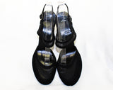 Size 5.5 1940s Shoes - Gorgeous Black Suede 40s Pin Up Perfect Slingbacks - High Heels with Post WWII Nylon Mesh - 5 1/2 NOS 40's Deadstock