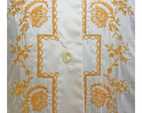 Size 10 60s Shirt - Early 1960s White Tailored Top with Goldenrod Yellow Embroidery - Secretary - 60s Lady Manhattan - Bust 41.5 - 31751