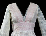 Size 6 White & Pink Mini Dress by Designer Victor Costa - Posh Small Ivory Embroidered Organdy with Pink Lining - Petite Length - Waist 26