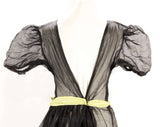 XXS 1940s Garden Party Frock with Rosebuds Corsage - Size 2 Charming 30s 40s Party Dress - Sheer Black Cotton with Nosegay Flowers - Bust 32